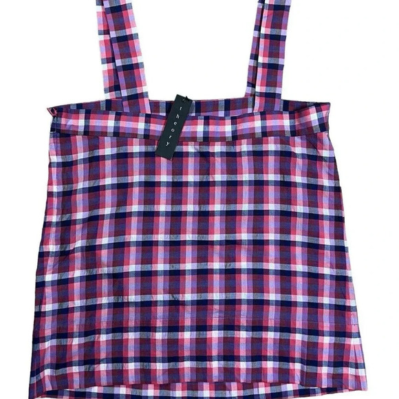 Theory Tressia Sleeveless Tank Top Pink Navy Plaid Check Side Zip Size Small - Picture 6 of 6
